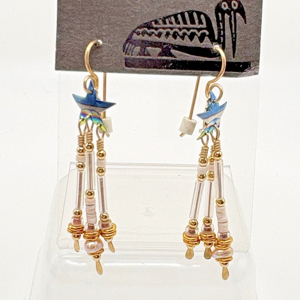 TABRA Earrings Celestial Stars Gold Filled Niobium Blown Glass Pearl Heishi